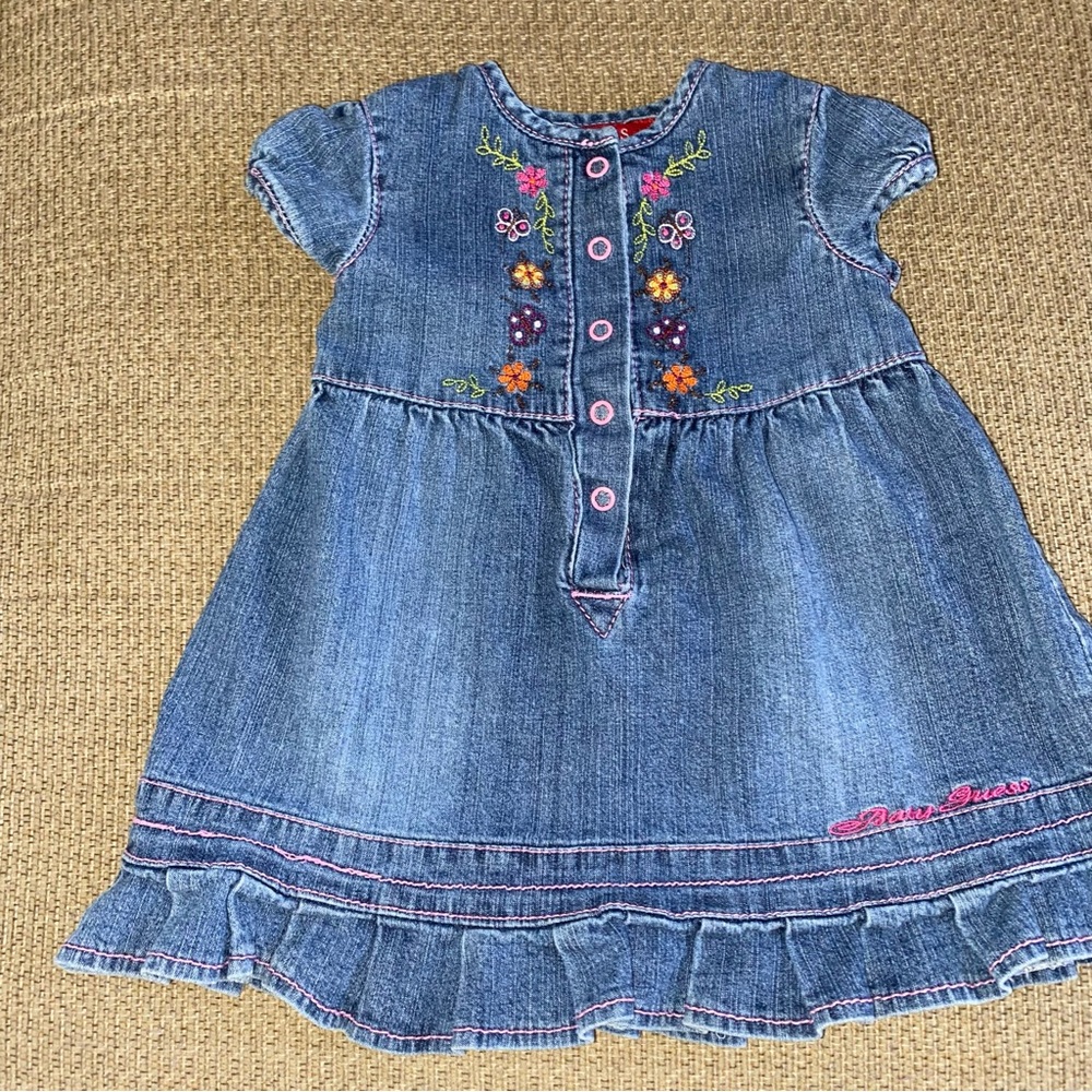Guess Baby Denim Jumper Dress Embroidered Size 12 Months